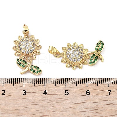 Sunflower Charms Rack Plating Brass Micro Pave Clear Cubic Zirconia Pendants KK-G482-16G-1