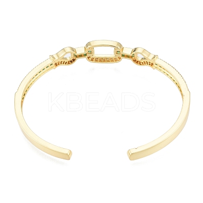 Cubic Zirconia Oval & Fish Open Cuff Bangle BJEW-G651-06G-03-1