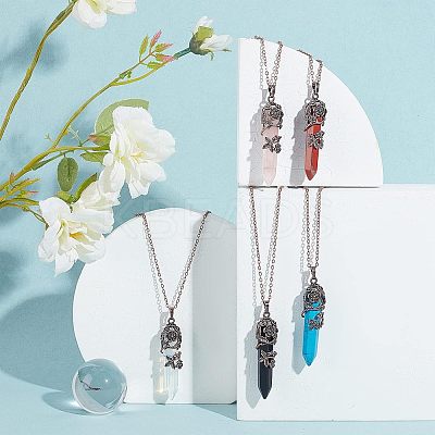 DIY 5Pcs Gemstone Pointed Pendant Making Kits DIY-NB0005-08-1