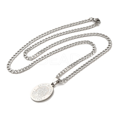 Non-Tarnish Oval with Angel Pendant Necklaces LS-NJEW-C043-04P-1