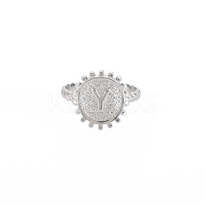 Non-Tarnish 304 Stainless Steel Flat Round with Initial Letter Open Cuff Ring for Men Women RJEW-S405-246P-Y-1