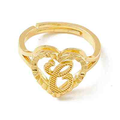 Real 18K Gold Plated Brass Alphabet Adjustable Rings RJEW-M139-18C-1