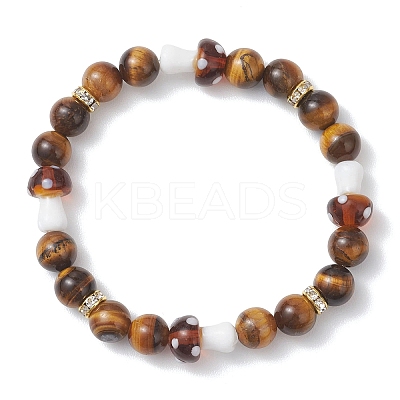 Natural Tiger Eye & Lampwork Beads Stretch Bracelets for Women BJEW-JB13317-01-1