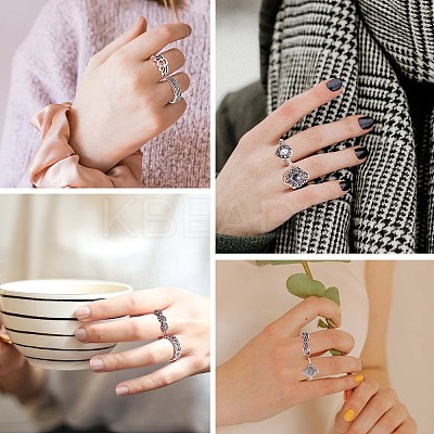 15Pcs 15 Style Crystal Rhinestone Rhombus & Lotus & Crown Finger Rings Set JR940A-1