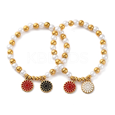 201 Stainless Steel Round Beaded Stretch Bracelets BJEW-C090-03G-A-1