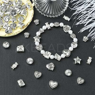 60Pcs 10 Styles Valentine's Day Theme Tibetan Style Alloy Beads TIBEB-CJ0001-38-1