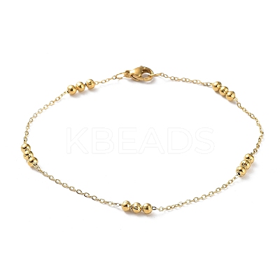 304 Stainless Steel Round Beaded Link Chain Bracelets for Women BJEW-D033-01G-1