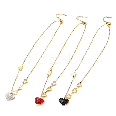 Ion Plating(IP) Rhinestone Heart Pendant Necklace NJEW-M199-03G-1