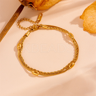 304 Stainless Steel Rope Chain Bracelets BJEW-R003-04G-01-1