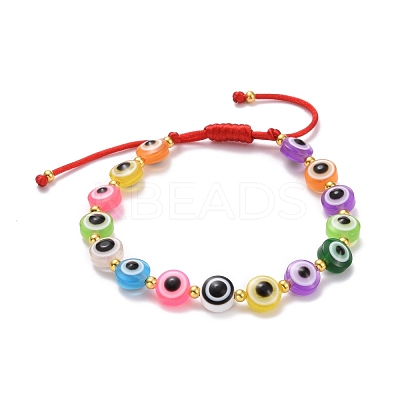 Flat Round with Evil Eye Beaded Bracelet BJEW-JB07102-02-1