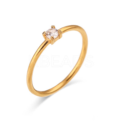 Flat Round 304 Stainless Steel Micro Pave Cubic Zirconia Finger Rings FS-WG2DA17-17-1