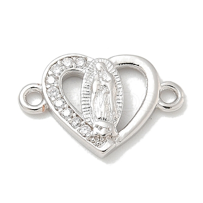 Rack Plating Brass Micro Pave Clear Cubic Zirconia Religion Heart Virgin Mary Connector Charms KK-L224-099P-02-1