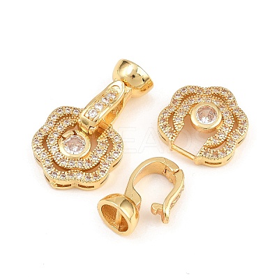 Brass Micro Pave Clear Cubic Zirconia Fold Over Clasps KK-H292-14G-1