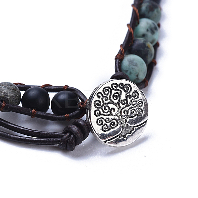 Three Loops Frosted Natural Gemstone Beads Wrap Bracelets BJEW-JB04246-1