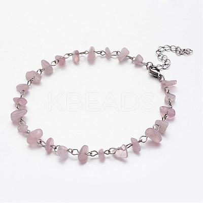 Natural Gemstone Chip Beaded Anklets AJEW-AN00175-1