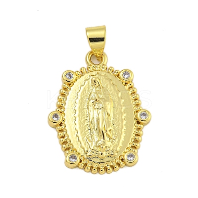 Religion Theme Rack Plating Brass Micro Pave Cubic Zirconia Pendants KK-C074-40G-01-1