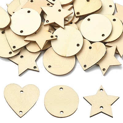 30Pcs 3 Styles Undyed Unfinished Wood Connector Charms WOOD-YW0001-12-1
