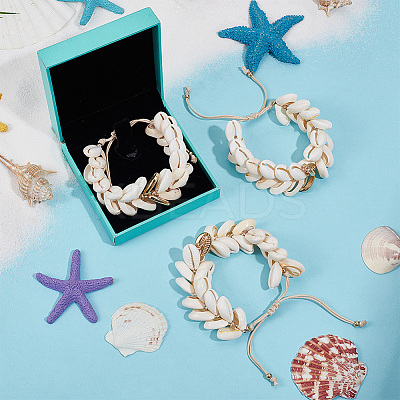 3Pcs Natural Cowrie Shell Charm Bracelets Set BJEW-PH0004-36-1