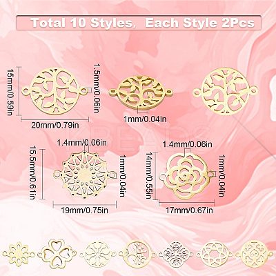 20Pcs 10 Styles 201 Stainless Steel Connector Charms FIND-SC0004-69-1