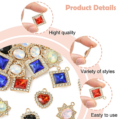 24Pcs 6 Styles Alloy Glass Pendants FIND-FS0003-20-1