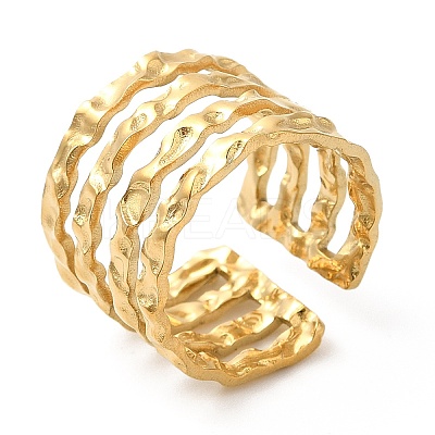 Ion Plating(IP) 304 Stainless Steel Multi Line Open Cuff Ring for Women RJEW-M149-18G-1