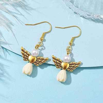 Angel Antique Golden Alloy & Resin Dangle Earrings EJEW-JE05686-06-1