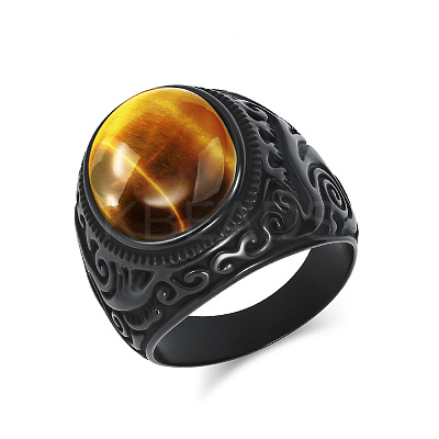 304 Stainless Steel with Natural Tiger Eye Finger Rings for Men FS-WG44E14-30-1