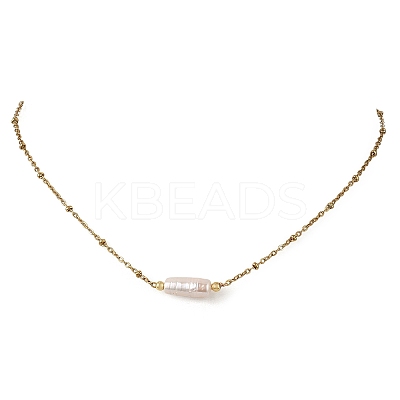 Natural Baroque Keshi Pearl Column Pendant 304 Stainless Steel Satellite Chain Necklaces NJEW-JN06338-01-1