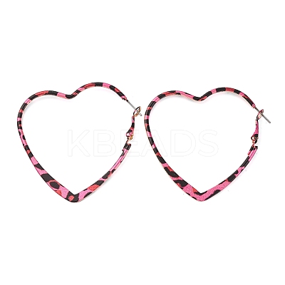 Hollow Heart with Leopard Print Alloy Hoop Earrings EJEW-Z112-01P-1