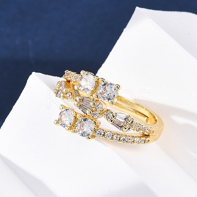 Brass Micro Pave Clear Cubic Zirconia Finger Rings for Women RJEW-U047-03G-1
