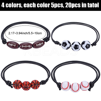 20Pcs 4 Styles Sport Theme Acrylic Beaded Bracelets for Men Women BJEW-SP0001-24-1