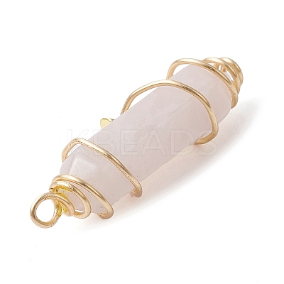 3Pcs 3 Styles Natural Rose Quartz Copper Wire Wrapped Pointed Pendants PALLOY-JF02460-01-1