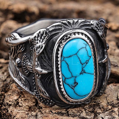 304 Stainless Steel and Synthetic Turquoise Finger Rings for Men FS-WGEFF67-01-1
