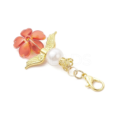 Flower Acrylic & ABS Plastic Imitation Pearl Pendant Decorations HJEW-JM03529-02-1