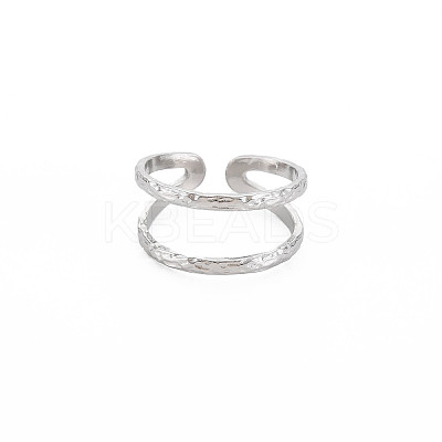 Non-Tarnish 304 Stainless Steel Double Line Open Cuff Ring for Women X-RJEW-S405-200P-1