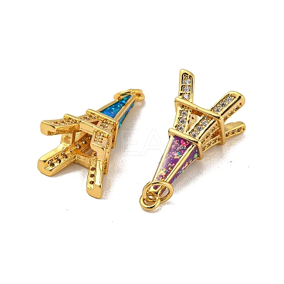 Brass Micro Pave Cubic Zirconia with Synthetic Opal Pendants KK-K356-18G-1