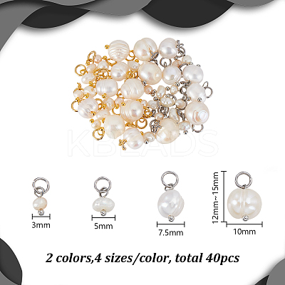 40Pcs 4 Styles Natural Cultured Freshwater Pearl Rice Charms PALLOY-GA00038-1