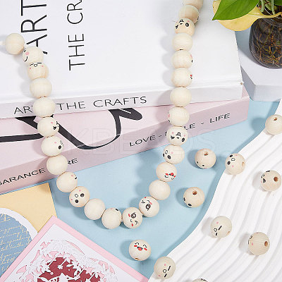 60Pcs 6 Styles Unfinished Natural Wood Printed Beads WOOD-GL0001-13A-1