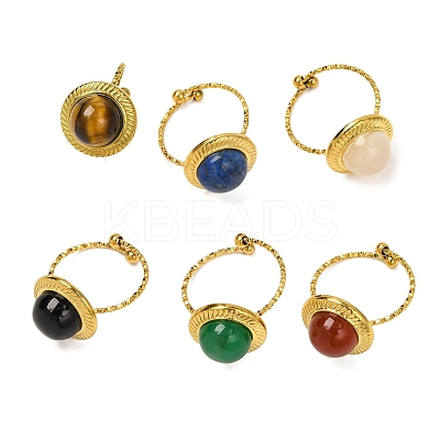 Round Natural Mixed Stone Finger Rings RJEW-Q822-46G-1