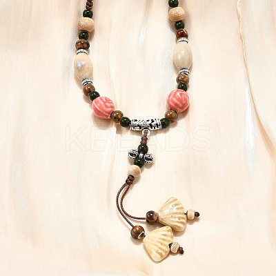 Ethnic Style Alloy & Porcelain Ceramic Beads Pendant Tassel Y Necklaces LS-NJEW-D308-03A-1