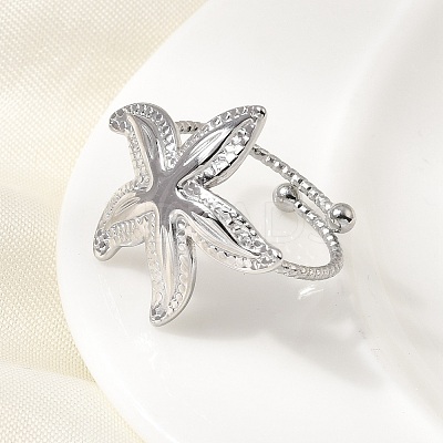Starfish 304 Stainless Steel Cuff Open Rings for Women RJEW-A105-01P-1