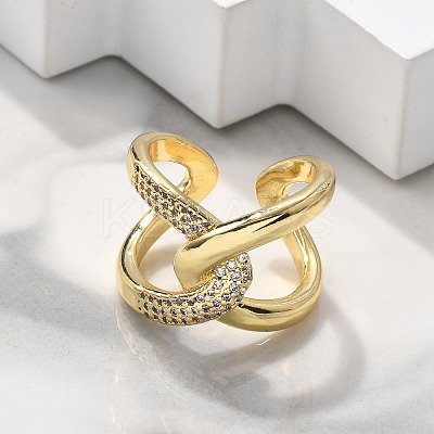 Brass Micro Pave Clear Cubic Zirconia Cuff Rings RJEW-C120-23G-1