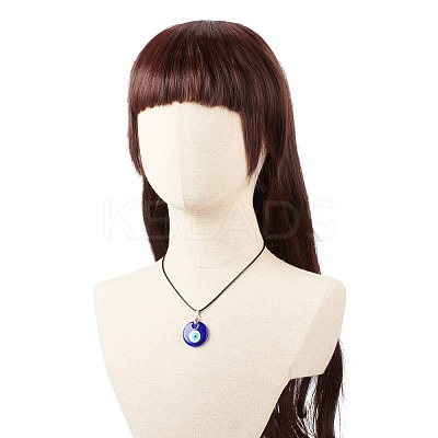 Blue Lampwork Evil Eye Pendant Necklace with Waxed Cord for Women NJEW-JN03955-04-1