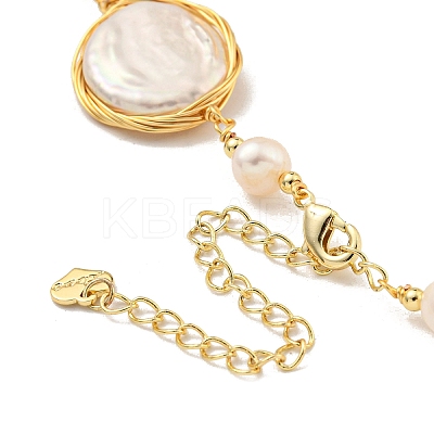 Natural Pearl Oval Link Necklaces NJEW-M214-01G-1