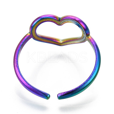304 Stainless Steel Hollow Heart Cuff Rings RJEW-N038-122M-1