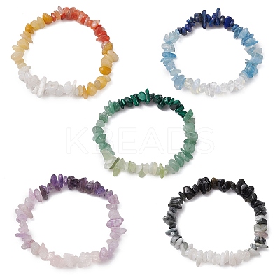 5Pcs Natural Mixed Gemstone Chips Beaded Stretch Bracelet Sets for Women BJEW-TA00557-1