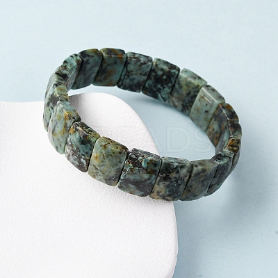 Rectangle Natural African & Turquoise Beads Stretch Bracelets for Women Men BJEW-Z149-01A-1