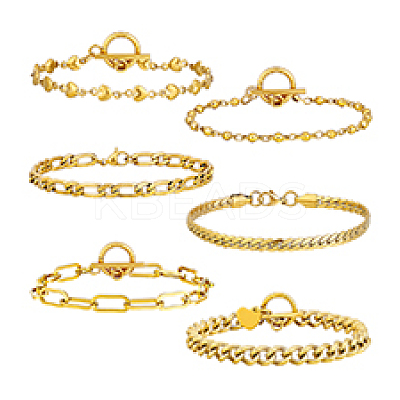 6Pcs 6 Styles Stainless Steel Chain Bracelets Kits BJEW-PH0004-47-1