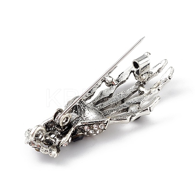 Halloween Theme Rhinestone Skeleton Hand Brooch Pin LS-JEWB-F018-01AS-1