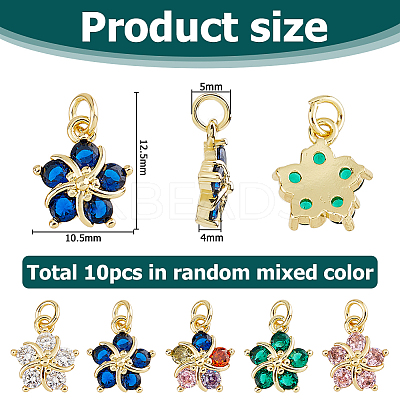 10Pcs Brass Clear Cubic Zirconia Pendants ZIRC-HS0001-19-1
